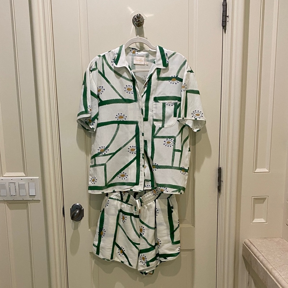 Stylish Green and White Women's Short Set